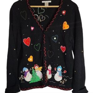🎄 Vintage love snowman buttondown cardigan knit sweater